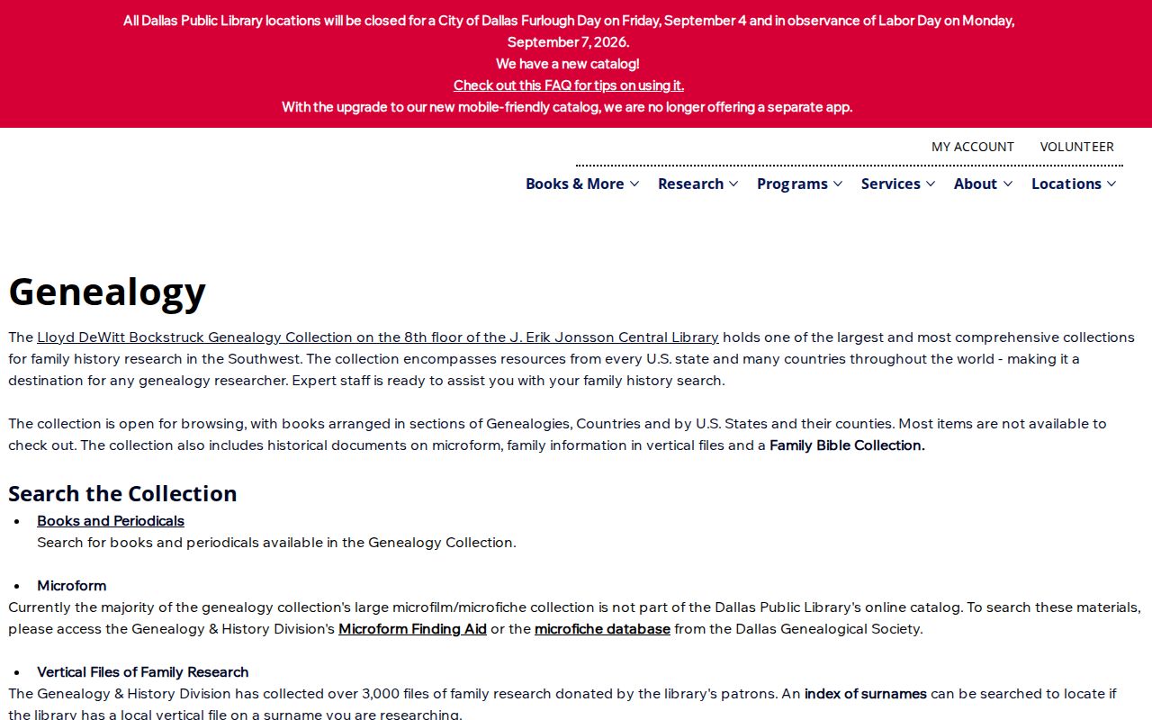 Irving previous residents genealogy research at Dallas Public Library