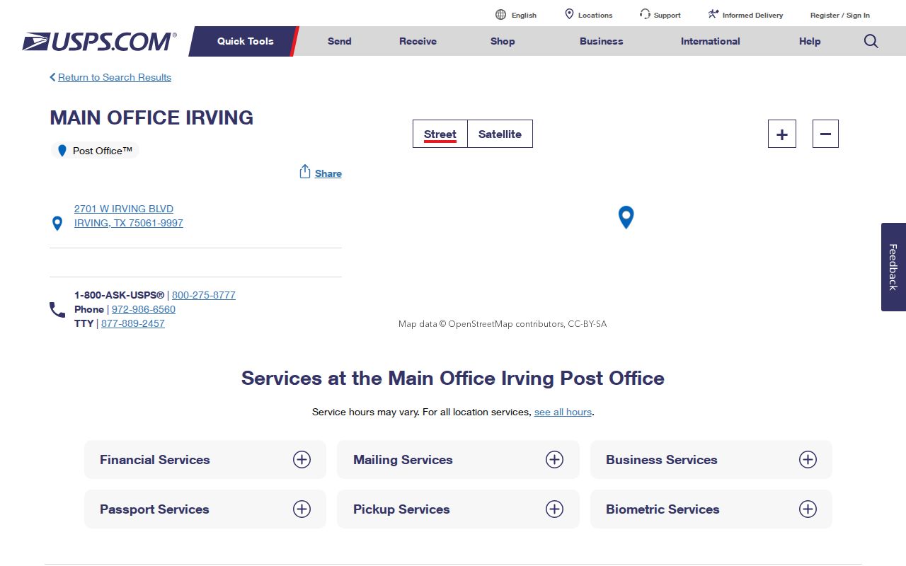 Irving ZIP code directory Main Irving Post Office location and ZIP plus four details